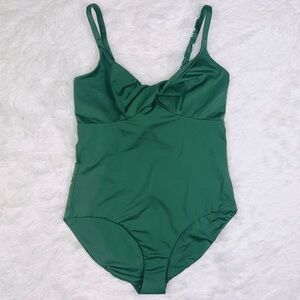 Lafayette 148 Chive Green Swimsuit with Twisted Neckline and Keyhole Back, NWT
